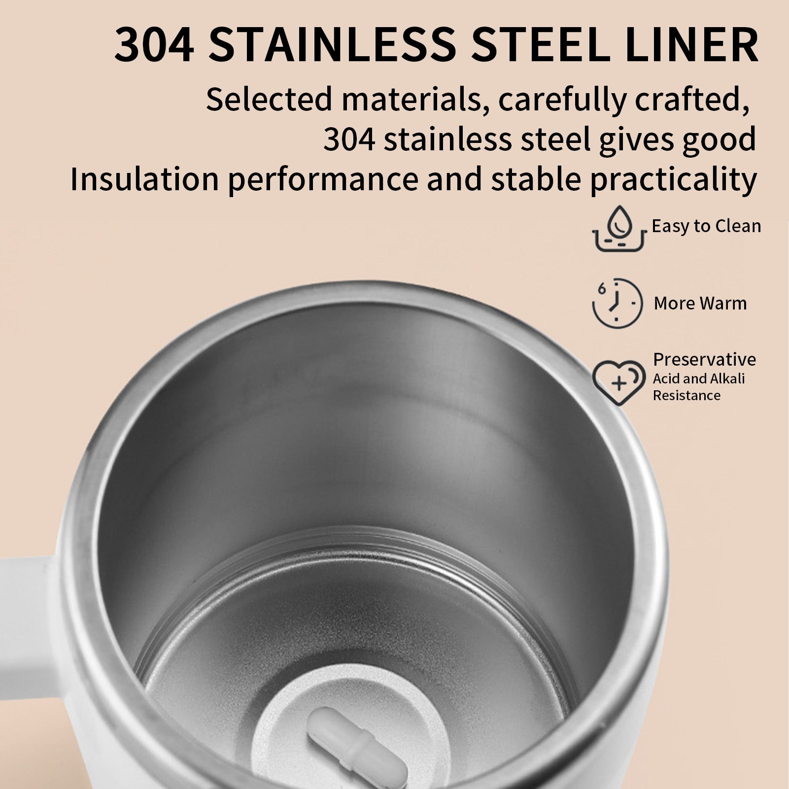 Automatic Stirring Coffee Mug with Stainless Steel Lining
